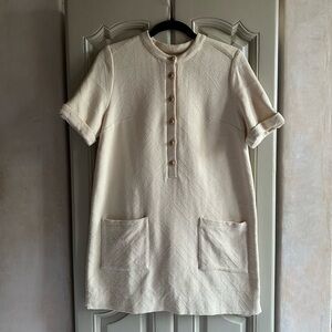 Sézane Cream Short Sleeve Dress with Pockets